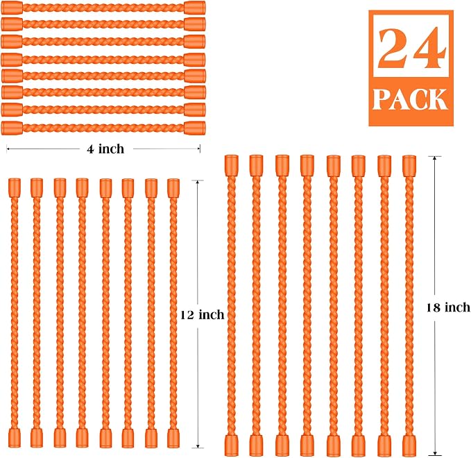 24PCS 4-Inch, 12-Inch, 18-Inch Silicone Cable Ties, Bendable Rubber Twist Ties, Reusable Twist Ties for Cords, gear ties for Organizing, Bundling (Orange)