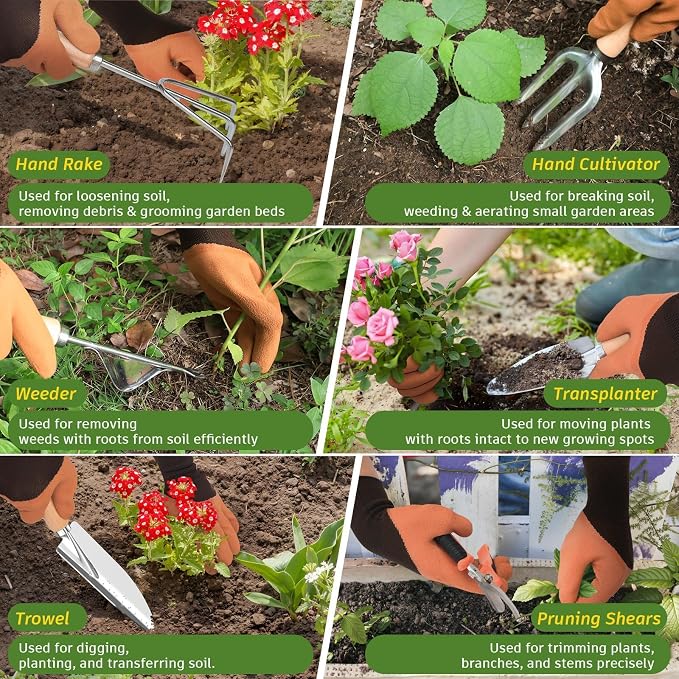 22Pcs Garden Tools Set for Women,Heavy Duty Hand Tool Kit,Birthday Gifts for Mom Wife Grandma Beginner,Gardening Essentials with Large Tote Bag/Repotting Mat/Trowel/Rake/Pruner/Gloves/Plant Tags-Green