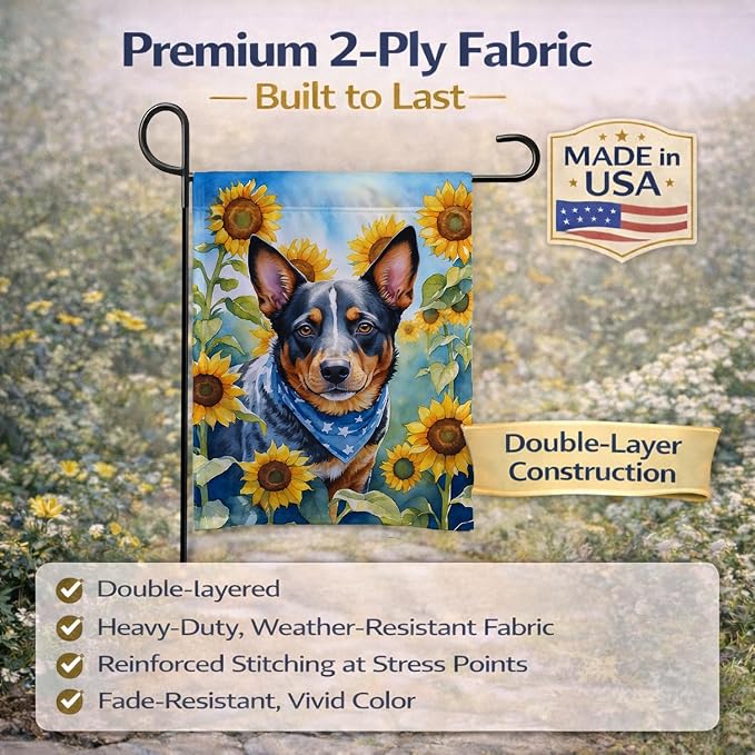 Caroline's Treasures DAC6013GF Australian Cattle Dog in Sunflowers Garden Flag Mailbox Flag Decorative Yard Flag Banner Outside Patio Artwork Yard Flower Beds, Garden Size, Multicolor