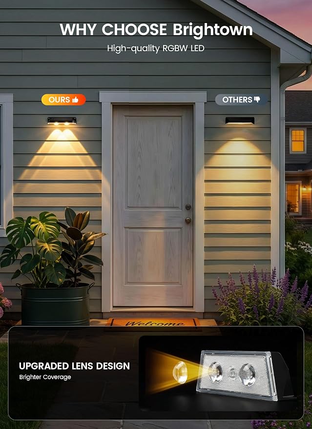 Brightown 6 Pack Solar Lights Outdoor Waterproof, Color Changing Solar Fence Deck Step Flood Lights, Warm White & RGBCW 11 Color, IP65 Waterproof Garden Lights for Outside Backyard Yard Step Patio