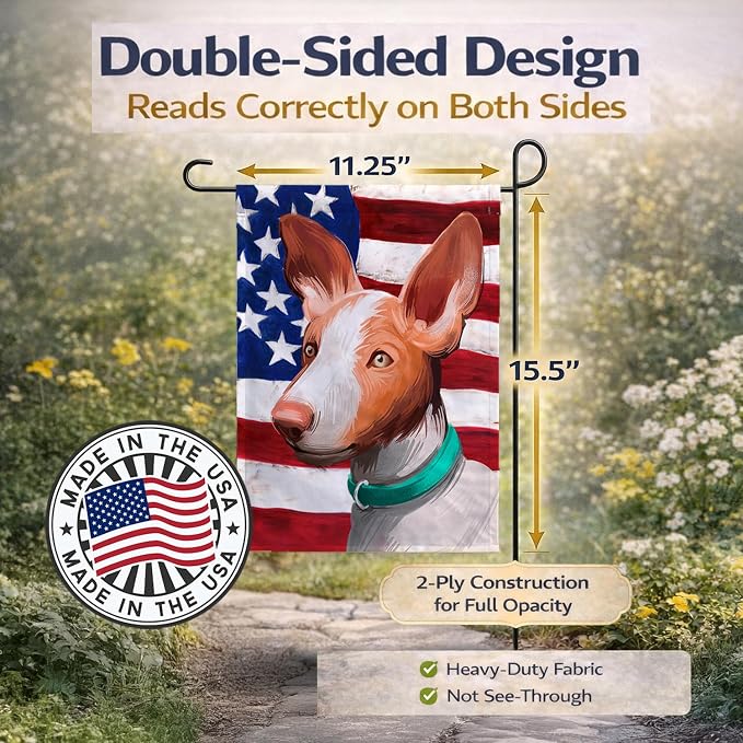 Caroline's Treasures CK6565GF Ibizan Hound Dog American Flag Garden Flag Mailbox Flag Decorative Yard Flag Banner Outside Patio Artwork Yard Flower Beds, Garden Size, Multicolor