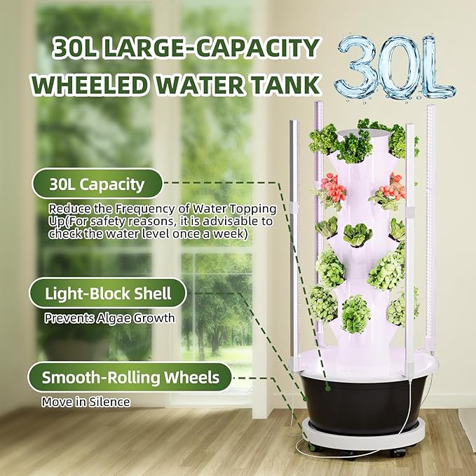 SPECILITE Hydroponics Growing System Kit with Grow Light, 5 Tiers 20 Pods | with Wheels, Pump & Timer, 30L Large-Capacity Water Tank, Automatic Watering System, Beginner-Friendly, Hydroponic Tower