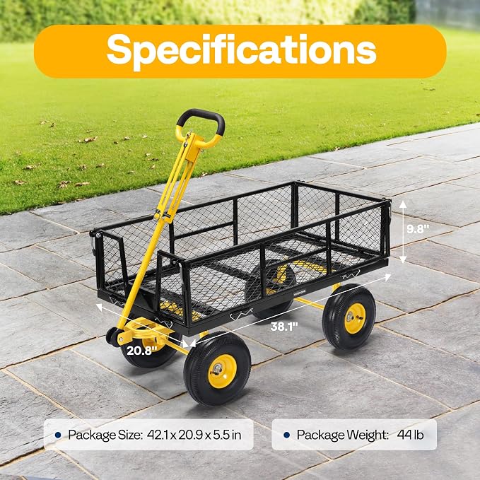 VIVOHOME Steel Garden Cart Heavy Duty 900 LBS 4.5 Cu Ft Utility Wagon | Removable Sides, 10 inch Tire and Handle Attach to ATV or Tractor Green