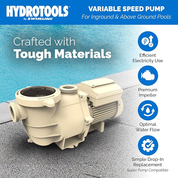 SWIMLINE HYDROTOOLS Variable Speed Swimming Pool Pump For Inground & Above Ground Pools | 1.5 HP, 6660 GPH Self Priming Filter Pumps | 230 V, LED Control Panel, 2-4 Flow Speeds, Strainer Basket, DOE | Variable-speed Self-priming Pump, 1.5 HP, 6, 660 GP...