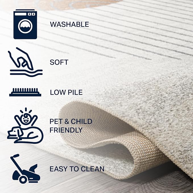 JONATHAN Y Machine Washable Cream/Terra Indoor Area Rug 3X5 ft, Kallax Geometric Modern Low-Pile for Living Room, Bedroom, Kitchen, Office, Easy-Cleaning, Pet-Friendly, Non-Shedding WSH311A-3