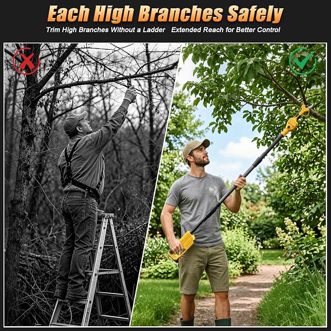 2-in-1 Cordless Pruning Shears with Pole Compatible with DeWalt 20V Battery (Tool Only, No Battery), 8FT Reach Pole Pruner, 1.2" Cut, Brushless Electric Branch Cutter for Tree Trimming & Gardening