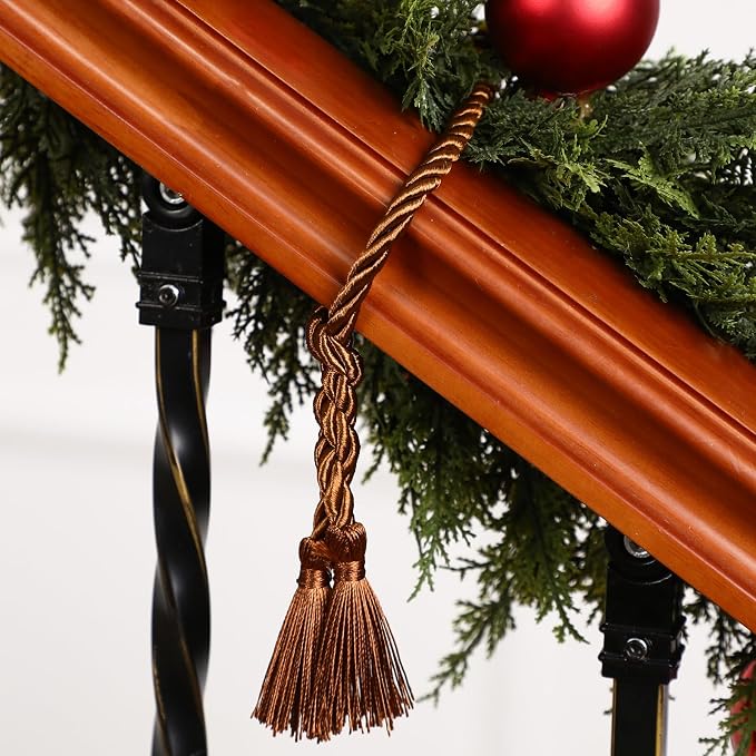 Dingion 20 Pcs Christmas Garland Decorative Banister Ties with Tassel 25.2 Inches Christmas Reusable Twist Ties for Garland Fireplace Staircase Banister Home Xmas Holiday Decorations(Brown)