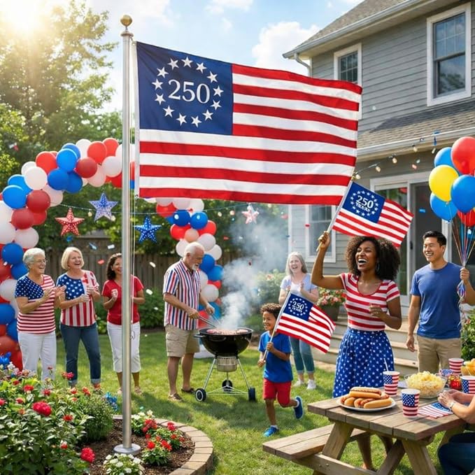 USA 250 Year Anniversary Flag 3x5 Ft – 1776-2026 United States Semiquincentennial Outdoor Banner – 250th America Birthday Celebration Decor (Printed Poly)