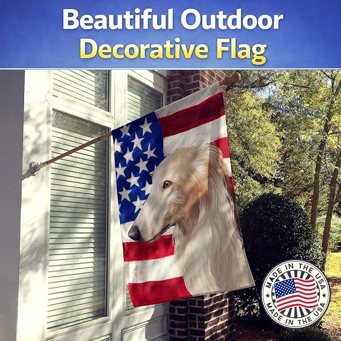 Caroline's Treasures CK6449CHF Borzoi Dog American Flag House Flag Large Porch Sleeve Pole Decorative Outside Yard Banner Artwork Wall Hanging, Polyester, House Size, Multicolor