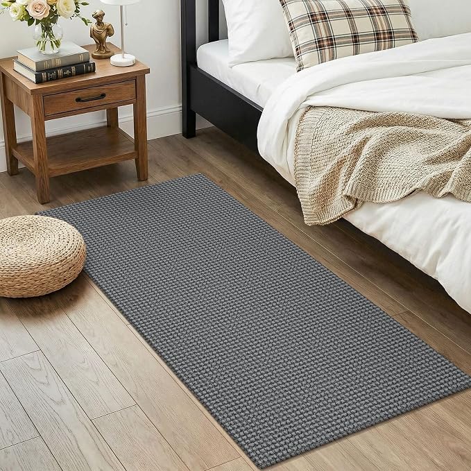 KOZYFLY 2x4 Entry Runner Rug, Small Washable Runners for Entryway, Non Slip Door Mat Indoor Entrance, Front Porch Carpet for Foyer, Kitchen, Bedroom, Bathroom, Grey/Dark Grey