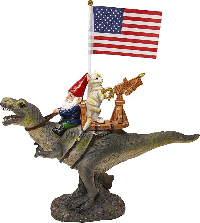 Funny Guy Mugs Garden Gnome Statue - T-Rex Fellowship - Indoor/Outdoor Garden Gnome Sculpture for Patio, Yard or Lawn - Funny Garden Statues
