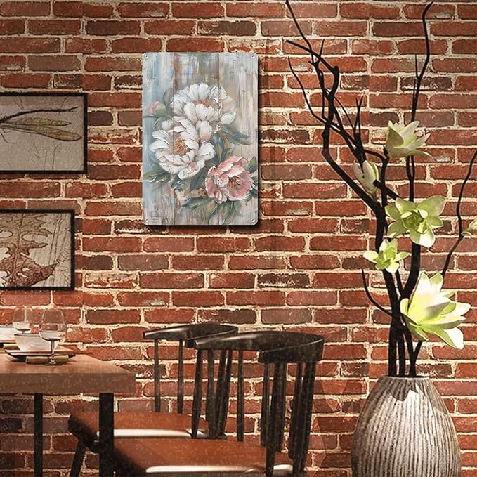 Metal Sign Tin Sign Vintage Wall Art Rustic Display Peony Tin Sign for Easy Installation Weather Resistant Design and Vintage Grandeur Garden Tin Sign for Pub 8×12 Inches