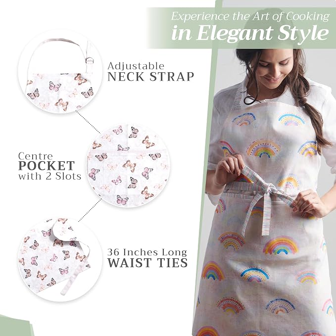 Maison d' Hermine Aprons for women with Pocket 100% Cotton (27.50"x31.50") | Adjustable Neck Strap & long ties Apron Men Chef Wedding Cooking Gardening Server Maid