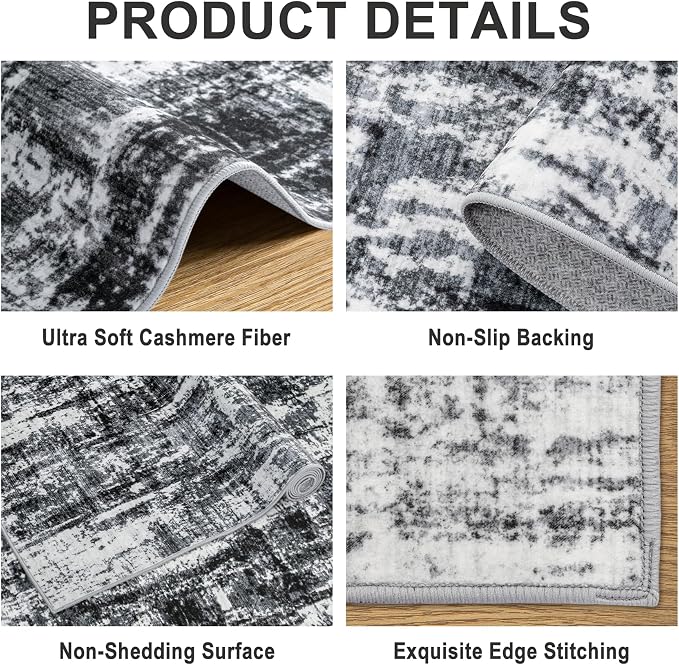 PLHXFR 10x12 Area Rug Living Room: Modern Abstract Washable Carpet Black | For Bedroom Dining Room Farmhouse Nursery Home,Machine washable,Non Slip,Large Soft Neutral,Stain Resistant, Indoor Floor