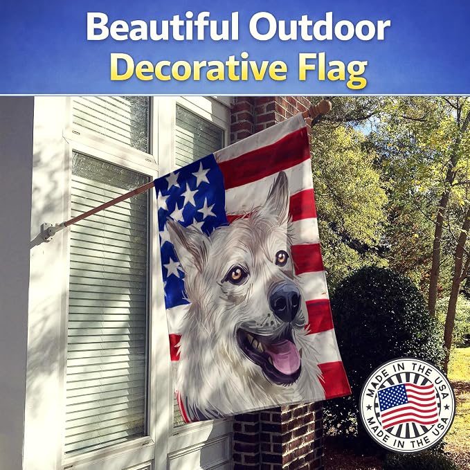 Caroline's Treasures CK6756CHF West Siberian Laika American Flag House Flag Large Porch Sleeve Pole Decorative Outside Yard Banner Artwork Wall Hanging, Polyester, House Size, Multicolor