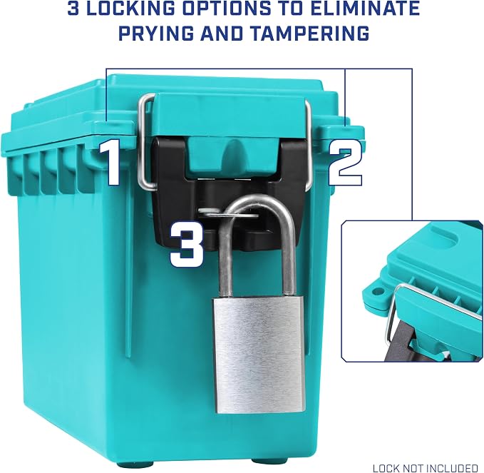 Sheffield Ammo Box Made in USA, Stackable Lockable Ammo Storage Box, Teal | Lockable Storage Box, Water and Dust Resistant Dry Box, Secures Hunting Gear, Gun Accessories, Supplies, and Bullets