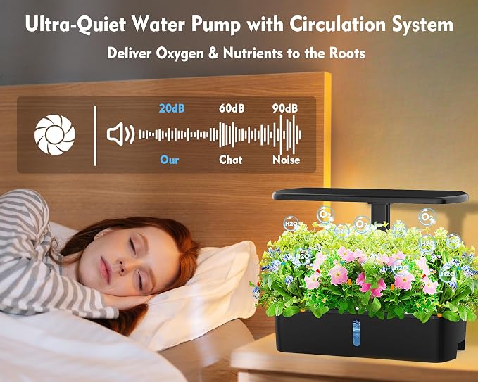 Hydroponics Growing System Kit 12 Pods Indoor Garden, Hydroponic Indoor Herb Garden Kit with Grow Light, Smart in Door Gardening Gifts for Women, Adjustable Height, Auto Timer, Quiet Pump