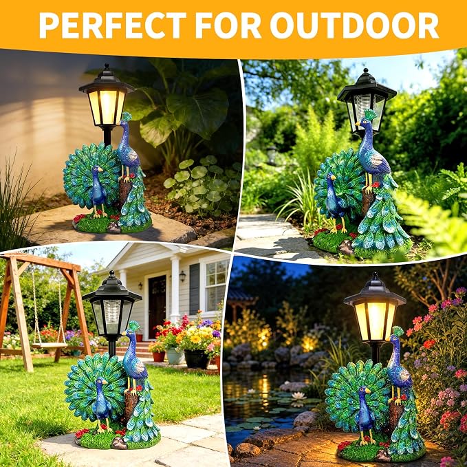 Solar Peacock Decor Outdoor, Garden Statue with Lantern for Patio Lawn Pathway Landscape Decoration Gift Gifts for Mother's Day Birthday Housewarming
