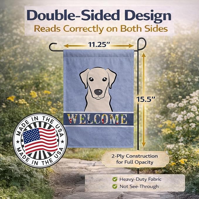 Caroline's Treasures BB1408GF Yellow Labrador Welcome Garden Flag, Blue Mailbox Flag Decorative Yard Flag Banner Outside Patio Artwork Yard Flower Beds, Garden Size, Multicolor