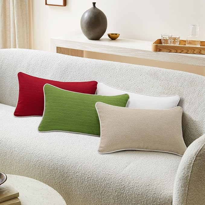 Unimatta Decorative Outdoor Water Repellent Throw Pillows with Inserts, Set of 4, 20" x12" Pillows for Patio, Backyard, Bed, Couch, and Patio Furniture, Red