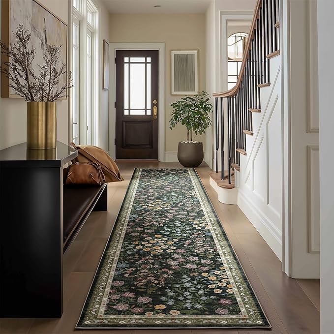 Washable Kitchen Rug Runners for Hallways: 2'x10' Runner Rugs with Non Slip Backing Low Pile Soft Indoor Floor Carpet Runner Rug for Entryway Hallway Kitchen Living Room Farmhouse