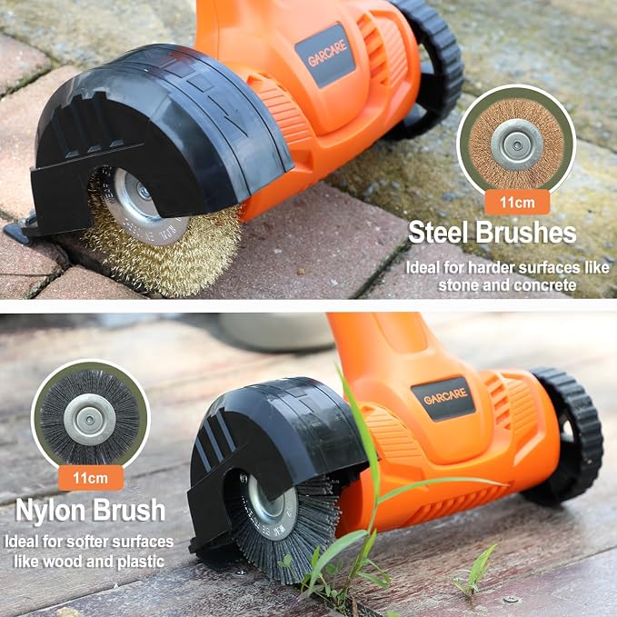 GARCARE 20V Cordless Patio Cleaner - Electric Crack Sweeper with Nylon & Steel Brush, 4.0Ah Battery for Driveway, Block Paving, Moss & Weed Removal