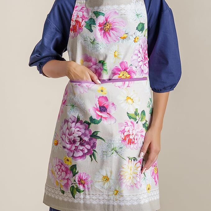 Maison d' Hermine Aprons for women with Pocket 100% Cotton (27.50"x31.50") | Adjustable Neck Strap & long ties Apron Men Chef Wedding Cooking Gardening Server Maid