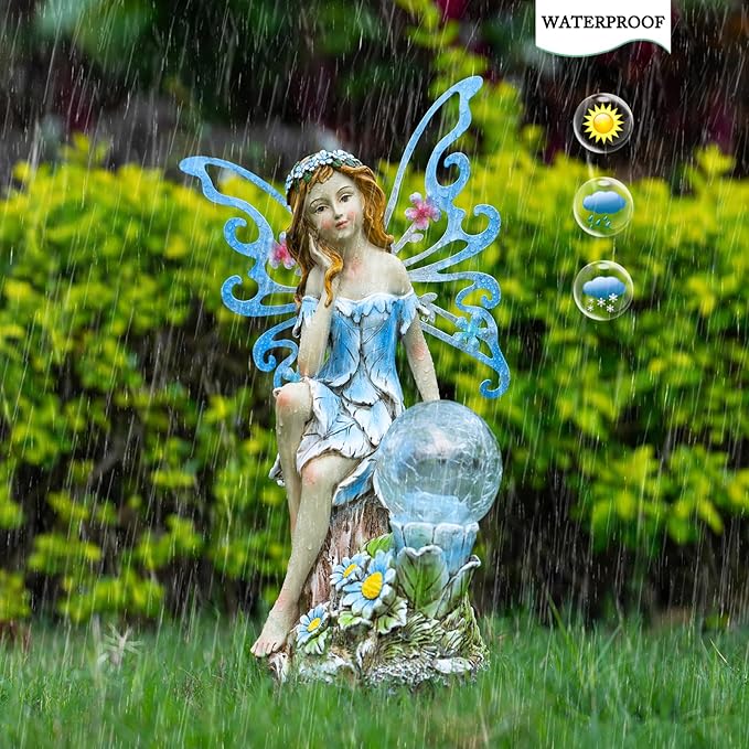 Suyorpe Garden Fairy Statues Solar Outdoor Decor - Fairy Garden Accessories, Fairies Figurine for Outside Gifts,Resin Ornaments for Patio Yard Lawn