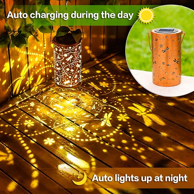 Dragonfly Solar Lanterns Outdoor Waterproof Hanging Solar Lights Dragonfly Gifts for Women Men Metal Decorative LED Lanterns for Garden Decor,Yard,Patio,Lawn,Tabletop,Pathway