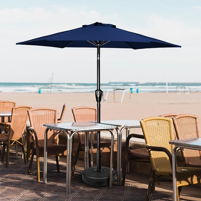 HealSmart 7.5ft Patio Umbrella with Push Button Tilt/Crank, Outdoor Table Market Yard Umbrella, 6 Sturdy Ribs for Garden, Deck, Backyard, Pool