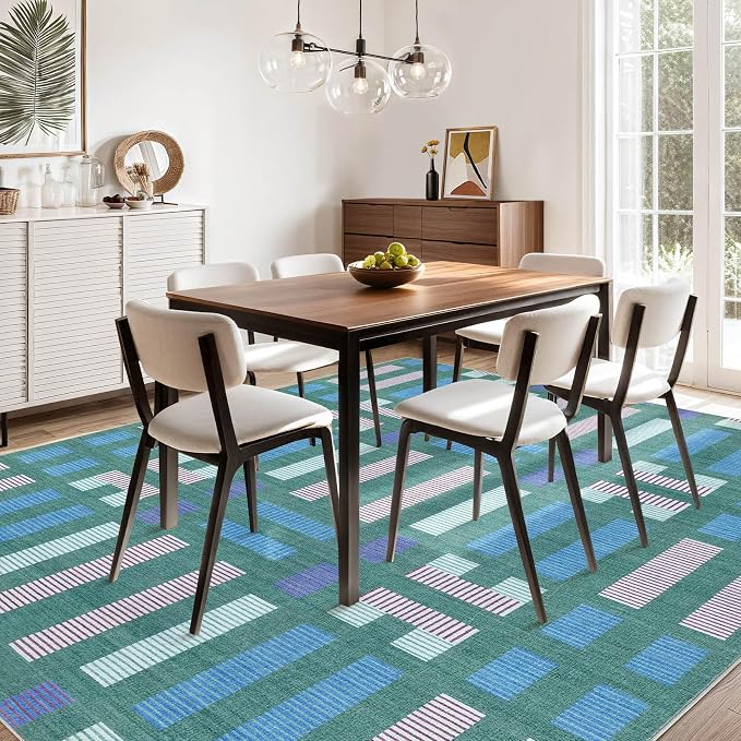 cotiled Boho 8x10 Area Rugs for Living Room: Large Moroccan Washable Rug | Solve Modern Neutral Trendy Home Decor - Stain Resistan Carpet for Bedroom Farmhouse Dining Room Green