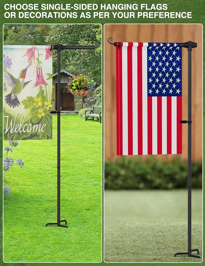 Garden Flag Holder Stand with Shepherds Hooks, 51 Inch Extra Thick Weather-Proof Powder-Coated Yard Flag Holder with 4 Prong Base, Heavy Duty 3/4 inch Aluminum Stand, Suitable for 12x18 Flag