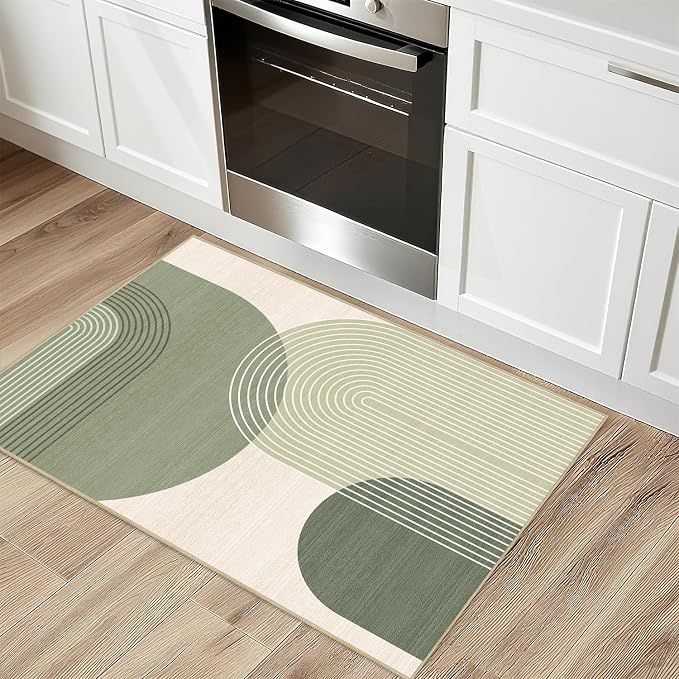 Boho Rug 2x3 for Entryway Bohemian Rugs Machine Washable Modern Geometric Non Slip Printed Low Pile Indoor Door Mat Floor Carpet for Bedroom Bathroom Kitchen Laundry,Green