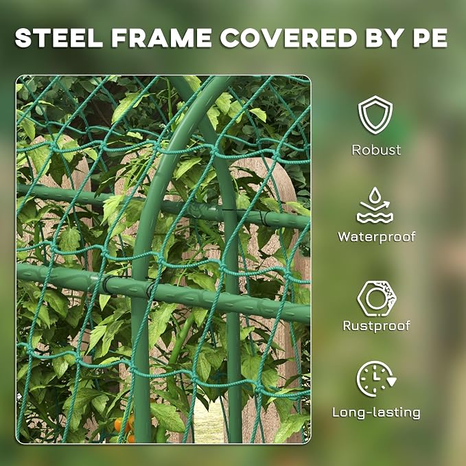 Outsunny Cucumber Trellis, 6' Tall Arch Trellis for Climbing Plants Outdoor, A-Frame, with Plastic Coated Steel Frame and Climbing Net, Support Vegetables, Peas, Fruit & Vines, Green