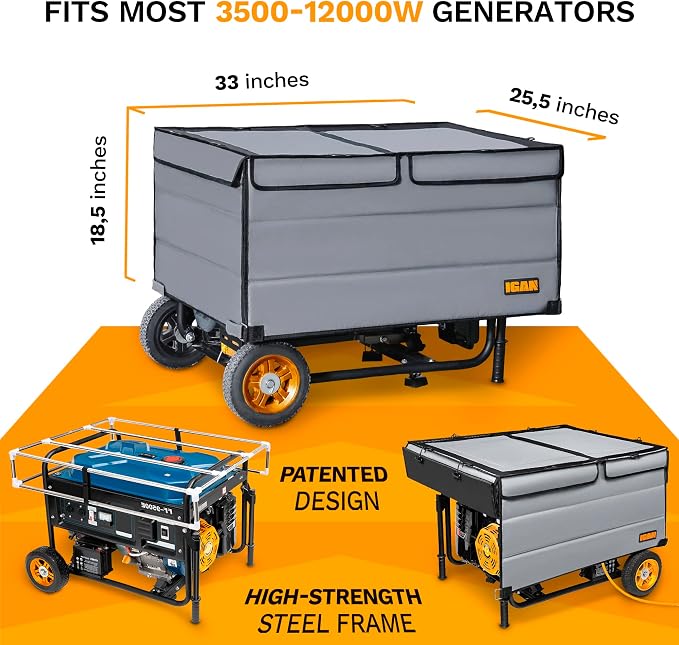 IGAN Generator Covers While Running Pro-Max for most 3500w-12000w Generators - Ultra Heavy Duty Generator Covers for Outside with Windproof Kit - Portable Waterproof Generator Cover, Gray
