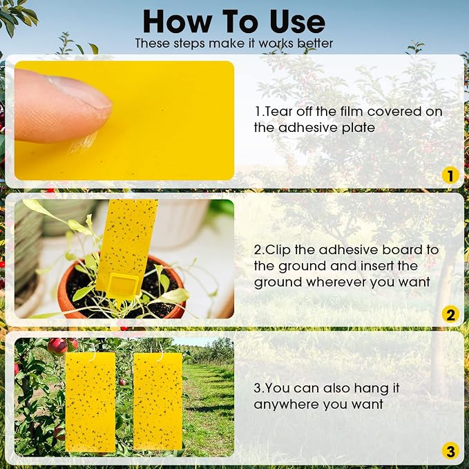 Qualirey 550 Pcs 7.9 x 4 Inch Yellow Sticky Traps for Plant Gnats Dual Sided Fruit Fly Sticky Traps for Indoors Outdoors with Twist Ties & Plastic Holders for Insect, Fungus Gnats, Whiteflies, Aphids