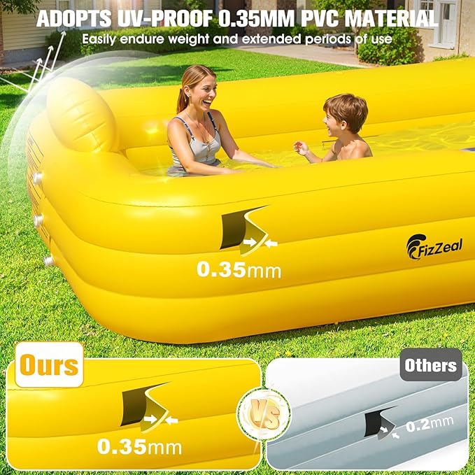 FizZeal Inflatable Pool with LED Lights,Solar Duck Inflatable Pool | 100*60*22 Thickened durable blow-up structure, suitable for kids, adults and family outdoor backyard water play