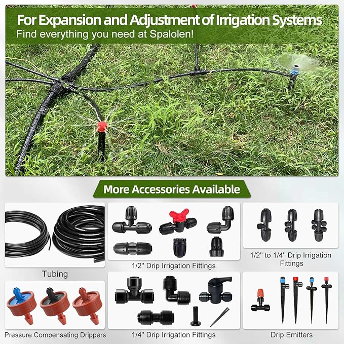 10PCS Push-to-Fit Drip Irrigation Emitters for 1/4 inch Irrigation Tubing, Adjustable 360 Degree Vortex Drip Emitters with Stake, Irrigation Dripper Sprinklers for Drip Irrigation System