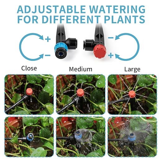 LP 240FT Drip Irrigation System Kit, Garden Watering Misting System - 40FT 1/2" Main Tube & 200FT 1/4" Distribution Tubing - Adjustable Nozzles & Sprinklers for Garden Greenhouse, Lawn, Potted Plants