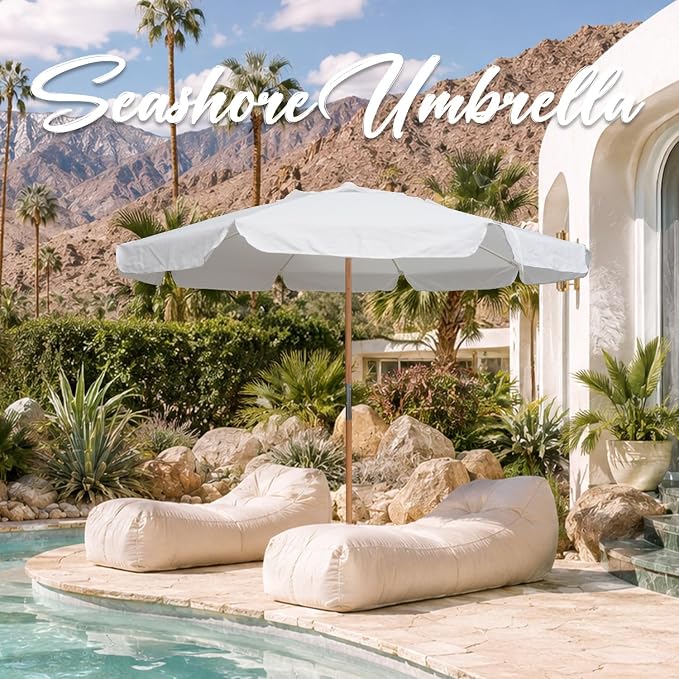 AMMSUN 7.8ft Outdoor Patio Umbrella, Boho Beach & Market Umbrella with UPF 50+ Water-Resistant Canvas, Ash Wood Pole, Air Vent and Carry Bag for Patios, Gardens, Decks and Poolside (Arctic White)
