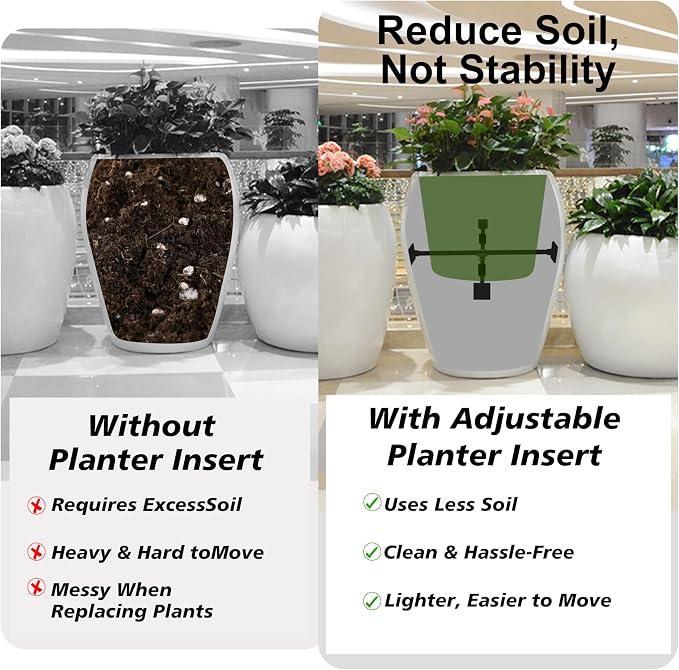 Adjustable Planter Inserts with Dual Telescopic Rods & Cross Connector, Upgraded Adjustable Plant Stand Insert with U-Shaped Clips, Heavy-Duty Plant Lifters for Inside Pots (4 Set, Black)