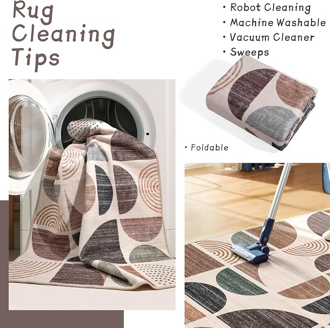 Small Rug Washable,2x3 Area Rugs Non Slip Modern Abstract | Machine Washable Throw Carpet for Entryway Bathroom Entry Entrance Bedroom Kitchen Boho Soft Low Pile Floor Indoor Brown