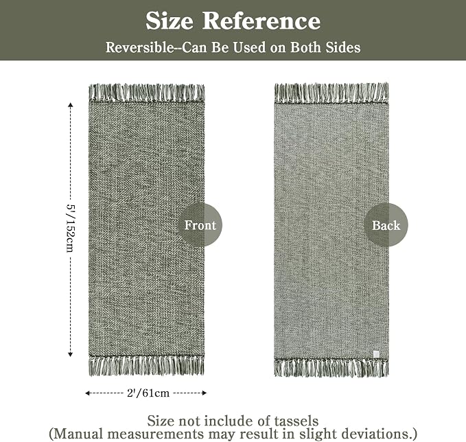 Sage Green Bathroom Runner Rug, Machine Washable Kitchen Rugs | 2'x5' Boho Hand-Woven Entryway Rugs Runners for Hallway, Modern Farmhouse Laundry Carpet Indoor Front Door Mat for Bedroom