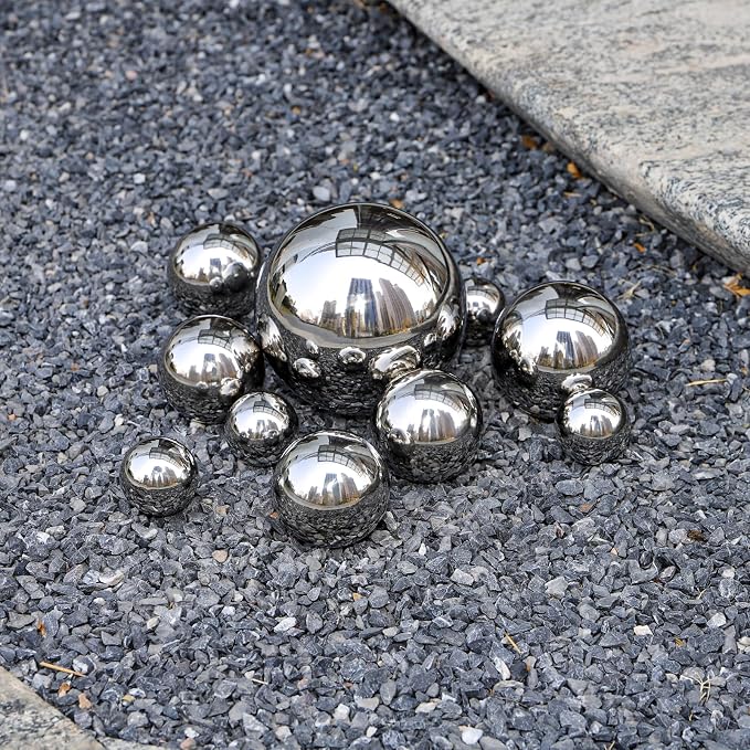 10 Pack Stainless Steel Gazing Balls, 50-150 mm Garden Mirror Globe Floating Pond Sphere, Silver Polished Hollow Ball Reflective Ornament for Home Yard Outdoor Lawn Decoration
