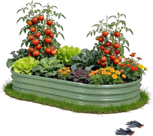 Gartist 8×4×1 ft Large Light Green Raised Garden Bed Planter, Easy Assembly Metal Garden Bed Outdoor for Vegetables, Flowers & Herbs