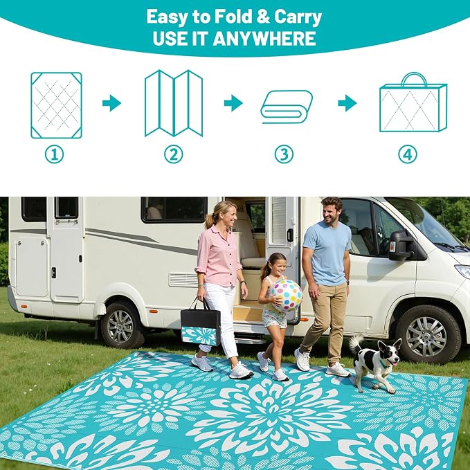 HEBE Waterproof Outdoor Rug 8x10 for Patios, Floral Reversible Plastic Straw Rug Patio Mat, Indoor Outdoor Carpet RV Mat Camping Rug for Deck, Camper, Porch, Balcony, Backyard, Picnic