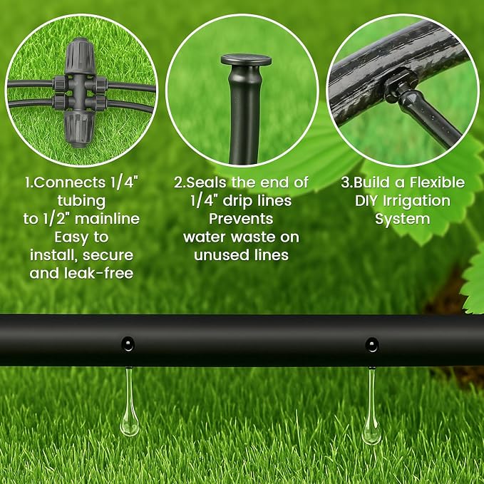 MIXC 1/4" Irrigation Dripline Tubing (100 Ft Roll), Saving 80% Water, 6" Emitter Spacing, 0.5 GPH Emitters Built-In Drip Irrigation Line with 1/4" Fittings Included, Black