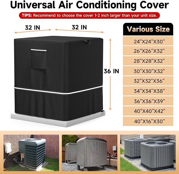 LXKCKJ Air Conditioner Cover for Outside Units - 420D Waterproof Air Conditioner Protection Covers for Window Unit - Winter AC Covers Fits AC Condensing HVAC Unit (Black 32''LX32''WX36''H)