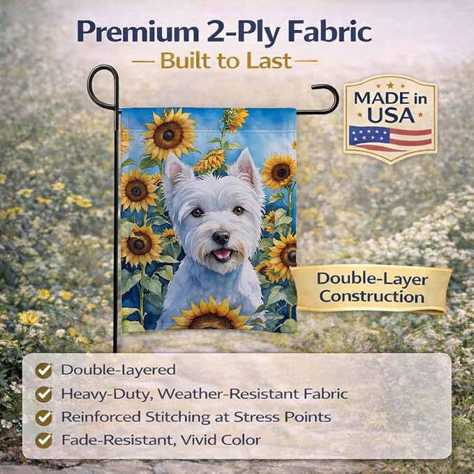 Caroline's Treasures DAC6173GF Westie in Sunflowers Garden Flag Mailbox Flag Decorative Yard Flag Banner Outside Patio Artwork Yard Flower Beds, Garden Size, Multicolor