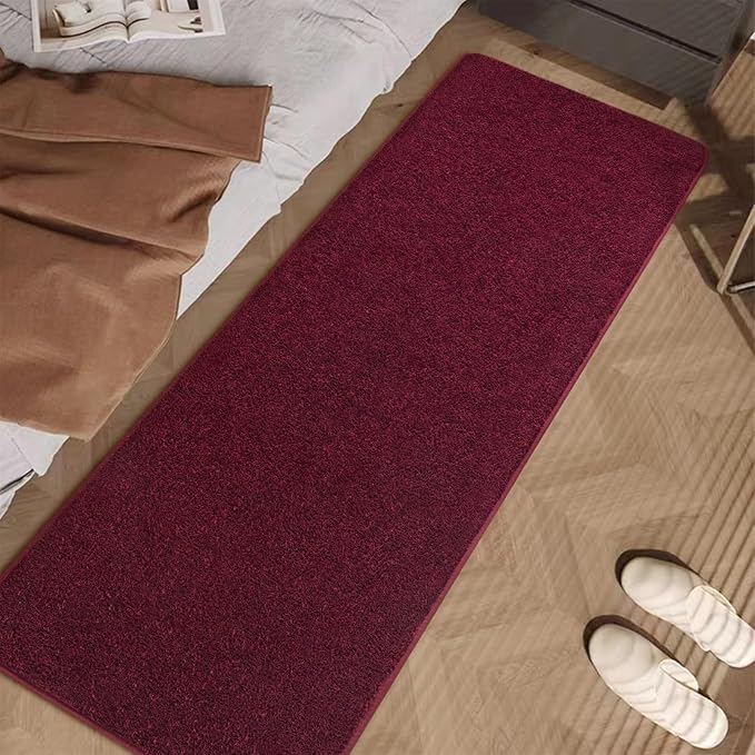 Burgundy red 2x6 Hallway Runner Rug | Washable Memory Foam, Low Pile Non Slip Indoor Carpet for Bedroom Bedside Entrance Classroom College Dorm Room Home Decor